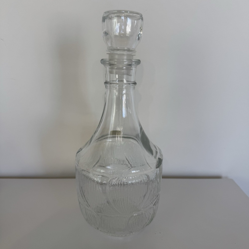 Vintage Luminarc Fleur glass decanter Verrerie D'Arques 11" Tall